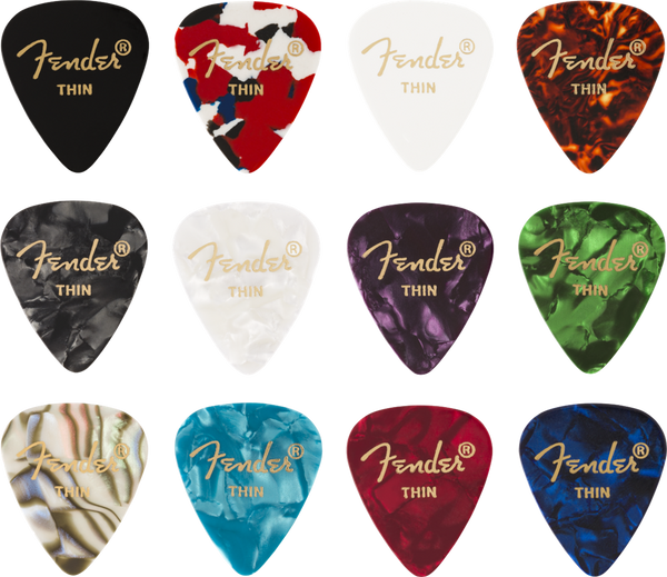 FENDER 351 THIN COLOUR MEDLEY PICKS X 12