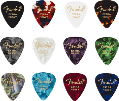 Fender 351 Celluloid medley picks. Pack of 12. Extra Heavy. 300700