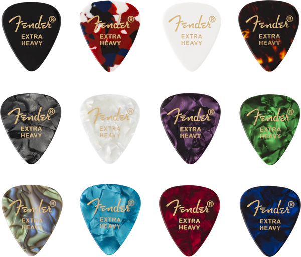 Fender 351 Celluloid Medley picks. Pack of 12. Extra Heavy