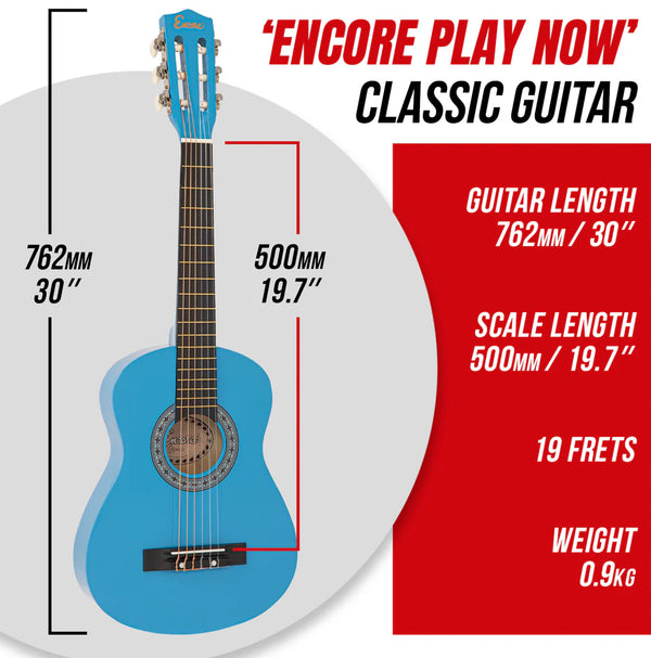 Student ENC12 1/2 Size Classical Guitar Pack in Blue. 30 inch junior size.