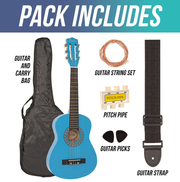 Student ENC12 1/2 Size Classical Guitar Pack in Blue. 30 inch junior size.