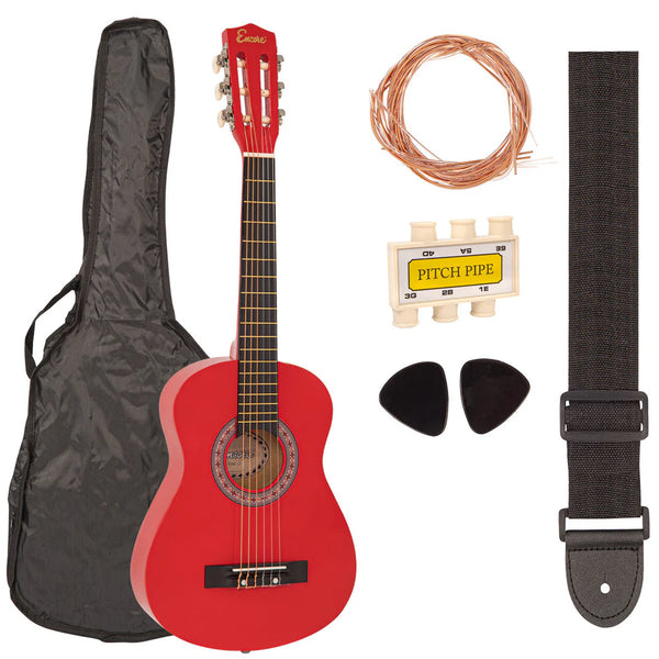 Student ENC12 1/2 Size Classical Guitar Pack in Red. 30 inch junior size.