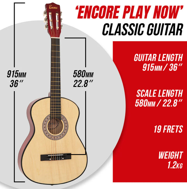 Student ENC12 1/2 Size Classical Guitar Pack in Red. 30 inch junior size.