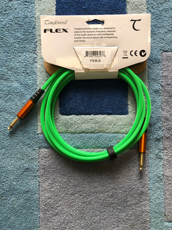 FX3LG-  Tanglewood Flex Ultra Instrument Cable LAKESHORE GREEN - 10FT (3M), Straight