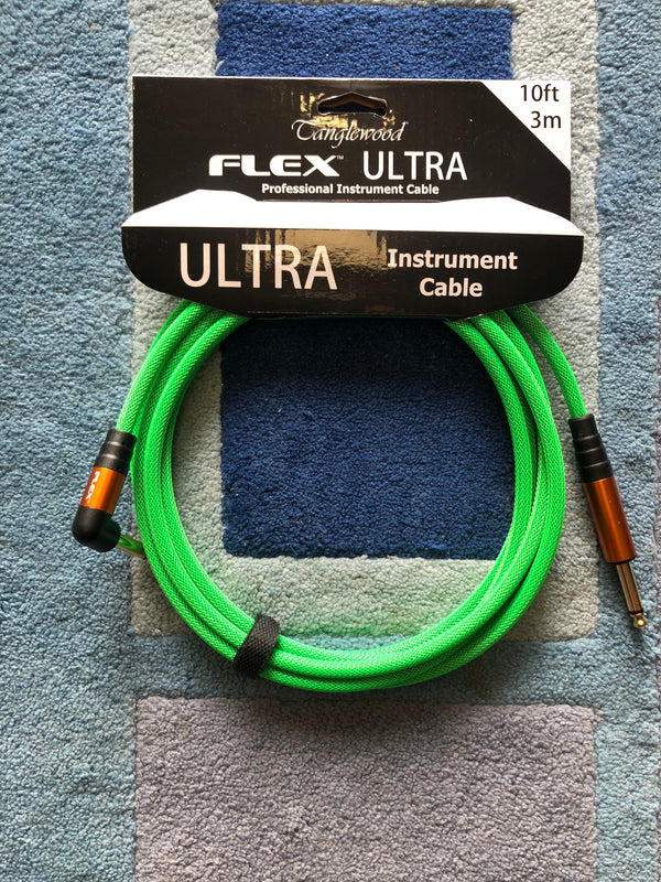 FX3LG-A-  Tanglewood Flex Ultra Instrument Cable LAKESHORE GREEN - 10FT (3M), Angled