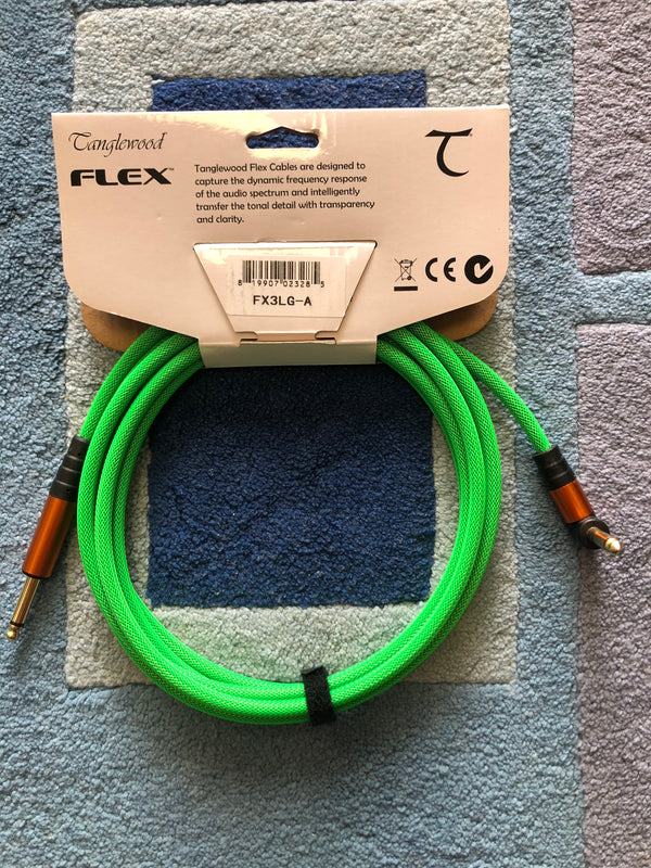 FX3LG-A-  Tanglewood Flex Ultra Instrument Cable LAKESHORE GREEN - 10FT (3M), Angled