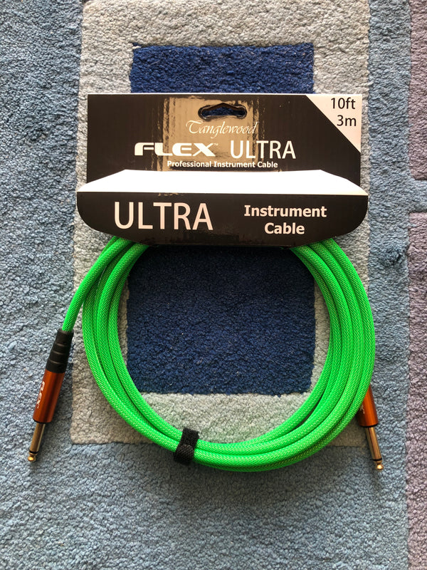 FX3LG-  Tanglewood Flex Ultra Instrument Cable LAKESHORE GREEN - 10FT (3M), Straight