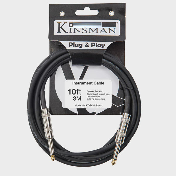 Kinsman KDGC10 10 ft Straight ended guitar cable. Black
