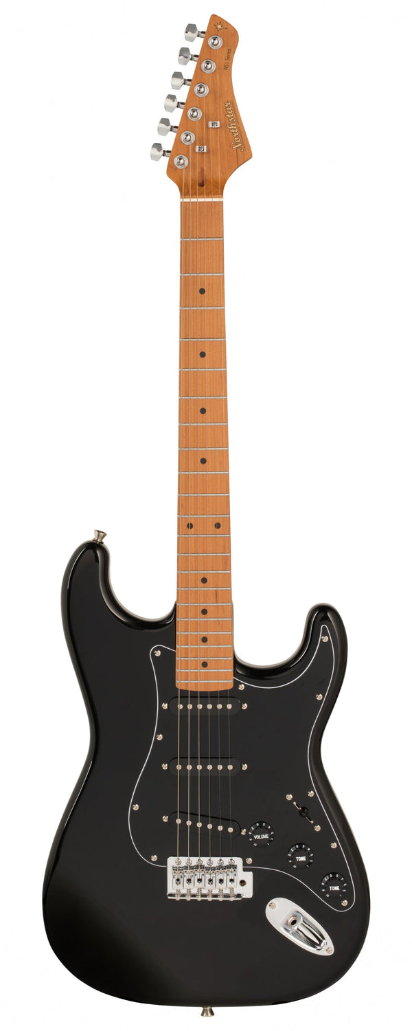 Strat style electric guitar suitable for beginners. Black Gloss.