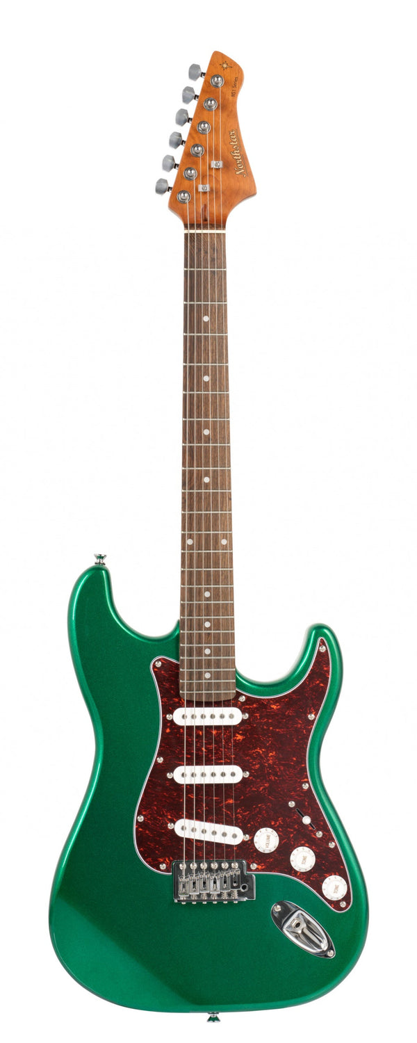 Strat style electric guitar suitable for beginners. Emerald Green Metallic.