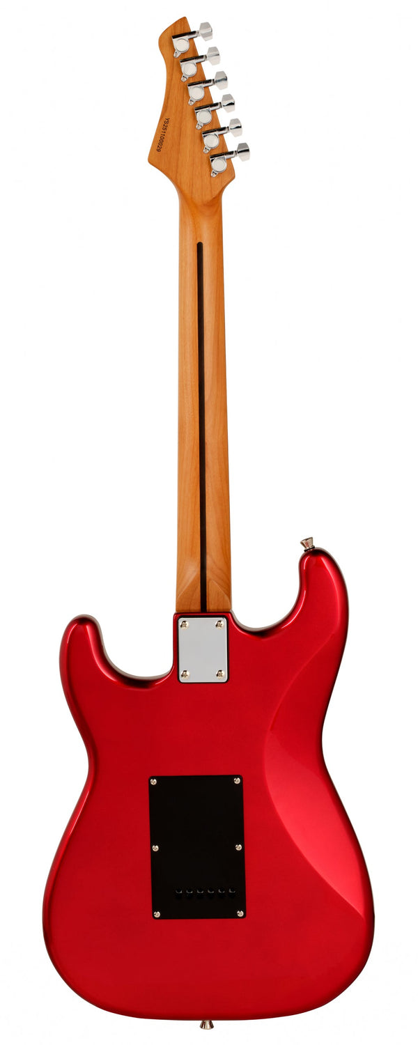 Strat style electric guitar suitable for beginners. Morello Cherry Metallic.