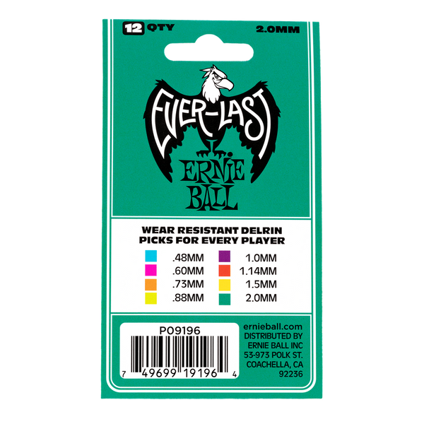 EVERLAST Plectrums. Pack of 12 Picks. 2.0mm
