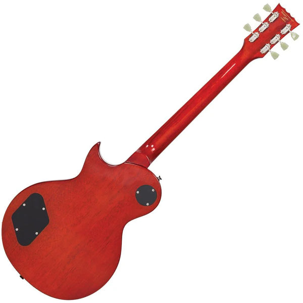 Vintage V100SB Les Paul Electric Guitar in Tobacco Sunburst. Gold hardware.