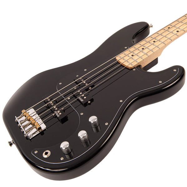 Vintage V42 ReIssued Bass Guitar. Black with Maple neck.