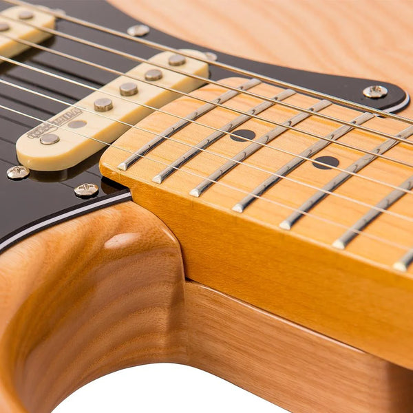 Vintage V6MNAT Stratocater style electric guitar in Gloss Natural Finish