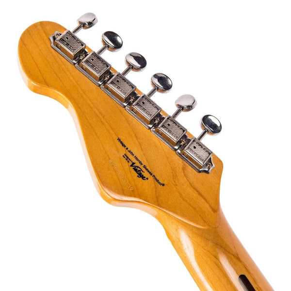 Vintage V6MNAT Stratocater style electric guitar in Gloss Natural Finish