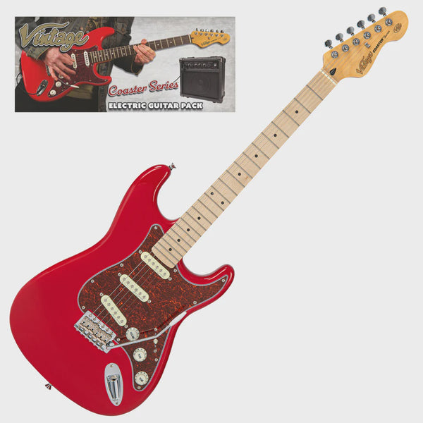 VIP-V60MRD Vintage Coaster Electric Guitar Pack. Red with Maple Fretboard