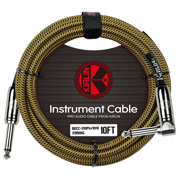 KIRLIN IWCC-201PN/BYA 10 Foot right angle Braided guitar cable. Black & Yellow.