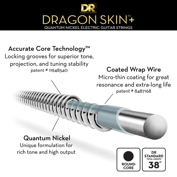 DR Strings Dragon Skin+ Quantum Nickel Electric Guitar Light Set. 9-42