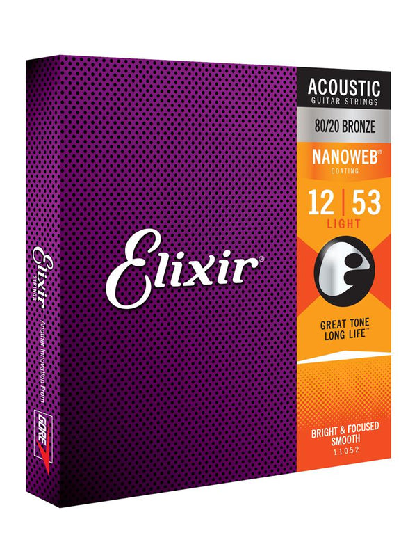 ELIXIR NANOWEB 11052 80/20 ACOUSTIC GUITAR STRINGS 12-53