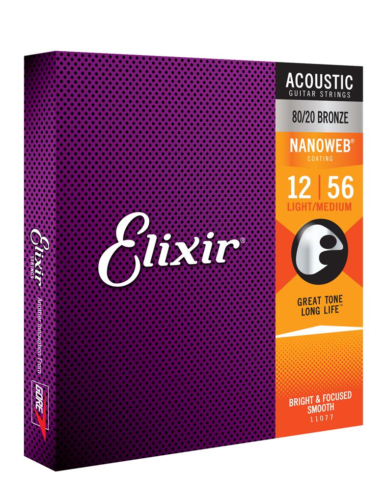 ELIXIR NANOWEB 11077 80 20 ACOUSTIC GUITAR STRINGS. 12 56 derosa