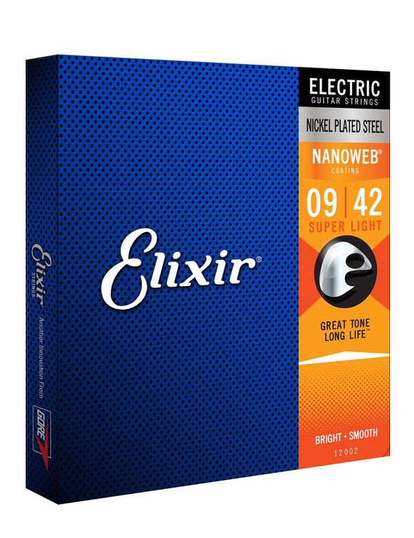 ELIXIR E12002 NANOWEB ELECTRIC GUITAR STRINGS. 9-42.