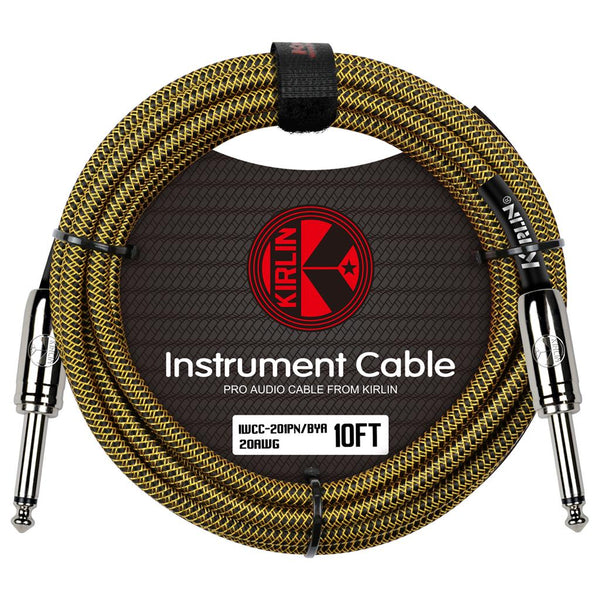 KIRLIN IWC201PNBY-10FT 10 Foot right angle Braided guitar cable. Black & Yellow.