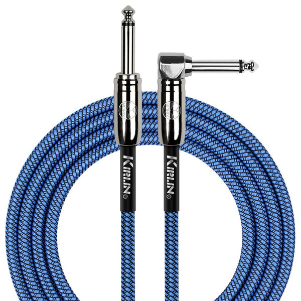 FABRIC 20' STRAIGHT TO RIGHT ANGLE ENDS BLUE GUITAR CABLE.