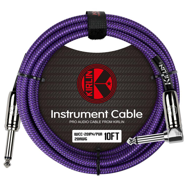 KIRLIN FABRIC 10' STRAIGHT TO RIGHT ANGLE GUITAR CABLE. PURPLE.  IWCC202PN/PUA-10FT