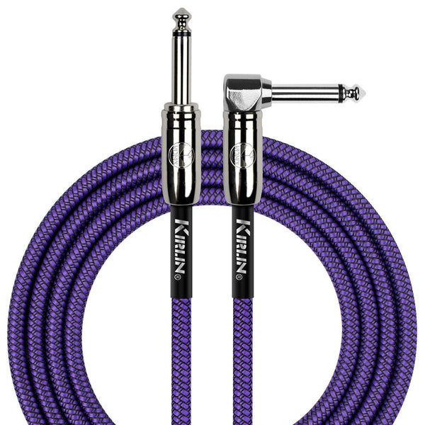 FABRIC 10' STRAIGHT TO RIGHT ANGLE ENDS PURPLE GUITAR CABLE.
