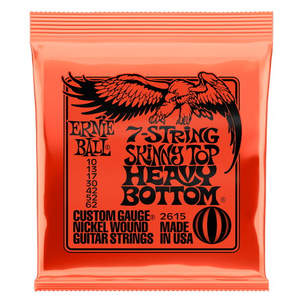 Ernie Ball 2615 7 String Skinny Top Heavy Bottom Slinky Electric Guitar Strings.