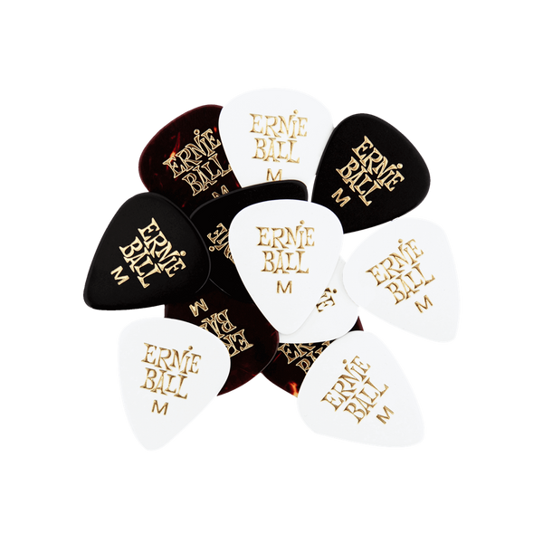 Ernie Ball  Celluloid Plectrums. Pack of 12 Picks. 0.72mm, Medium. Assorted colours