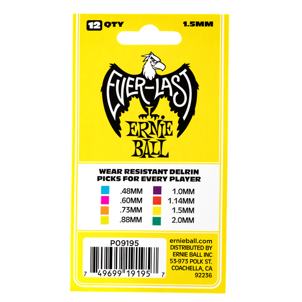 EVERLAST Plectrums. Pack of 12 Picks. 1.5mm
