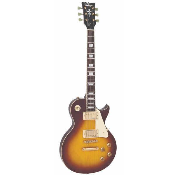 Vintage V100SB Les Paul Electric Guitar in Tobacco Sunburst.