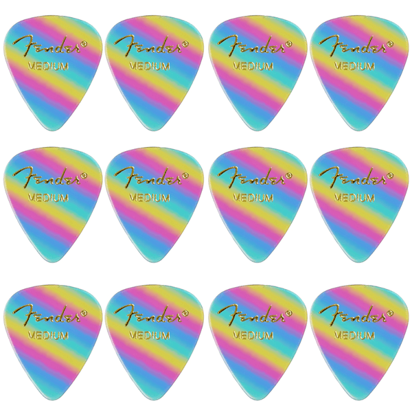 Fender 351 Graphic Medium Rainbow picks. Pack of 12.