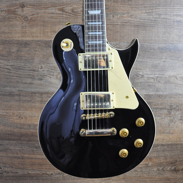 Vintage V100BB Les Paul Electirc Guitar in Gloss Black with Gold Hardware