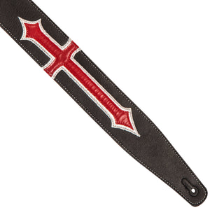 Perri's Leather 2.5" Guitar Strap ~ Black / Red & Silver Cross