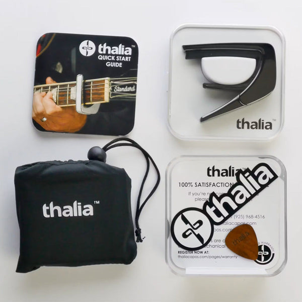 Thalia Exotic Series Wood Collection Capo ~ Black Chrome with Santos Rosewood Inlay