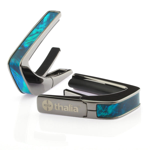 Thalia Exotic Series Shell Collection Capo ~ Black Chrome with Teal Angel Wing Inlay