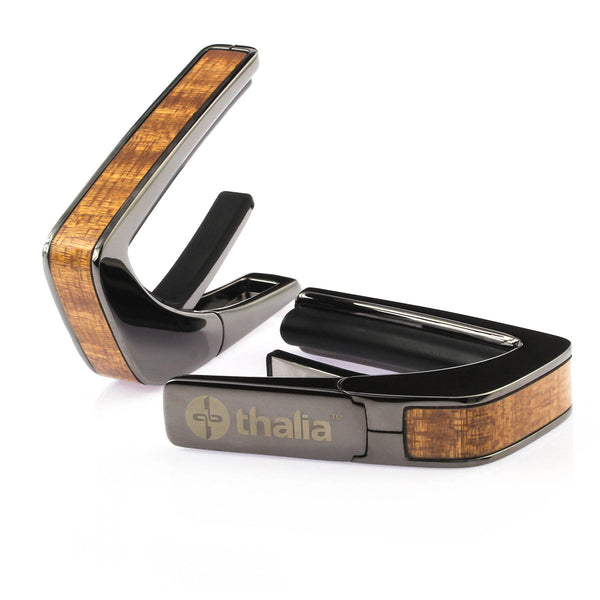 Thalia Exotic Series Wood Collection Capo ~ Black Chrome with Sapele Inlay