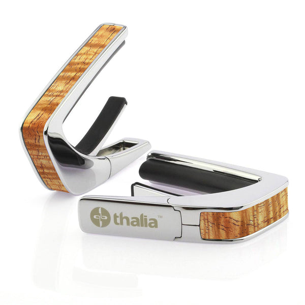 Thalia Exotic Series Wood Collection Capo ~ Chrome with AAA Hawaiian Koa Inlay