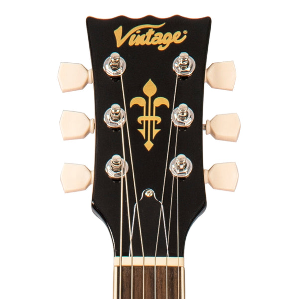 Vintage V100 ReIssued Electric Guitar w/Bigsby ~ Flamed Thru Black