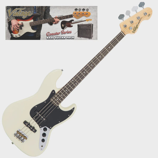 Vintage V49 Coaster Series Bass Guitar Pack in Vintage White
